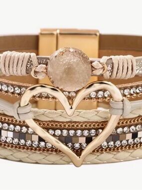 Bohemian multi-layered magnetic cufflinks wrap bracelet - new